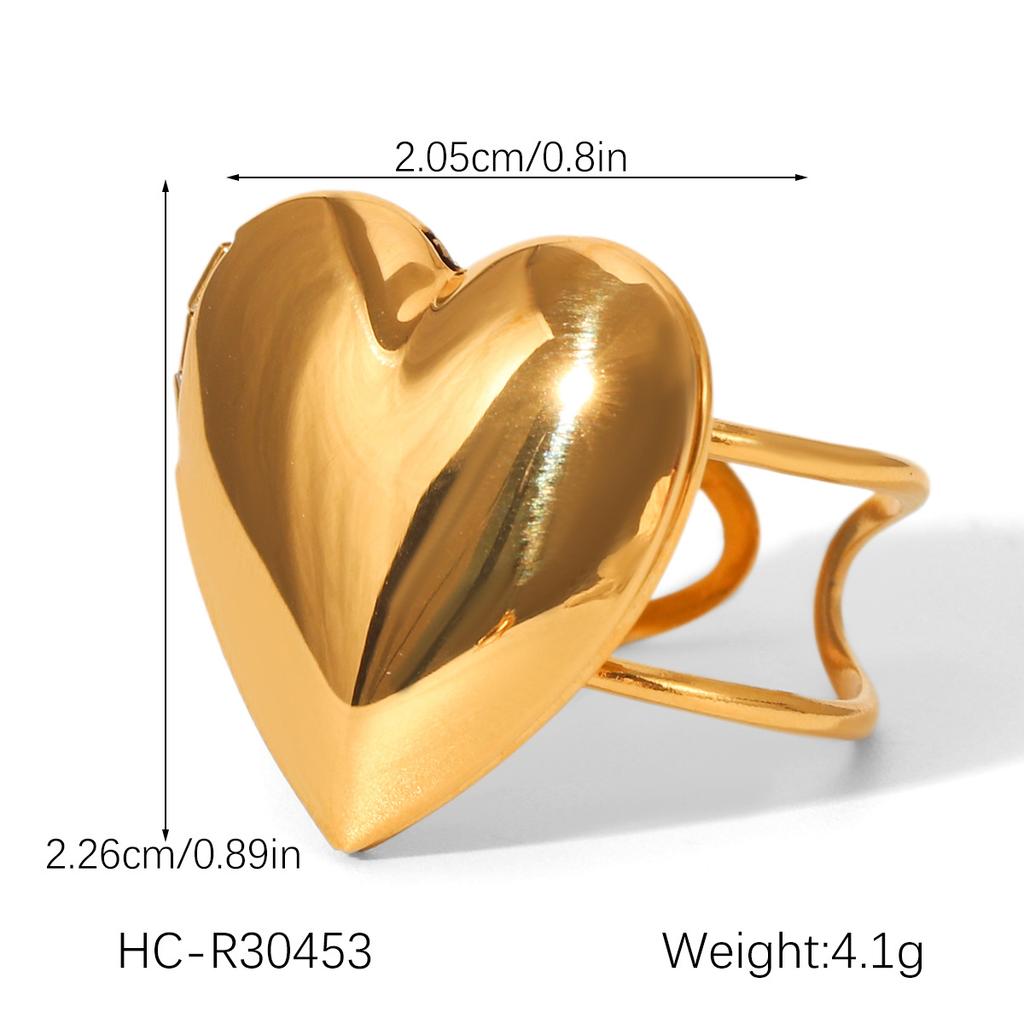 18K Gold Stainless Steel Patterned Heart Ring Heart-shaped Open Band Women's Non-fading Titanium Steel Jewelry