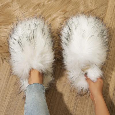 Fashion Women's Winter Fuzzy Slippers Plus Size Woman Luxury Furry Faux Fur Slippers Plush Warm Home Cotton Shoes Indoor Fur Slides