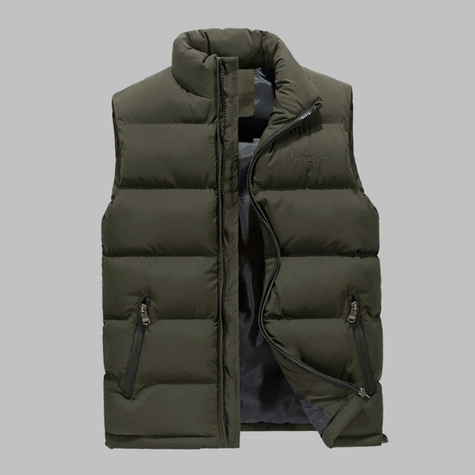 

Мужской осенне-зимний модный однотонный теплый пуховый хлопковый жилет на молнии L армия зеленый