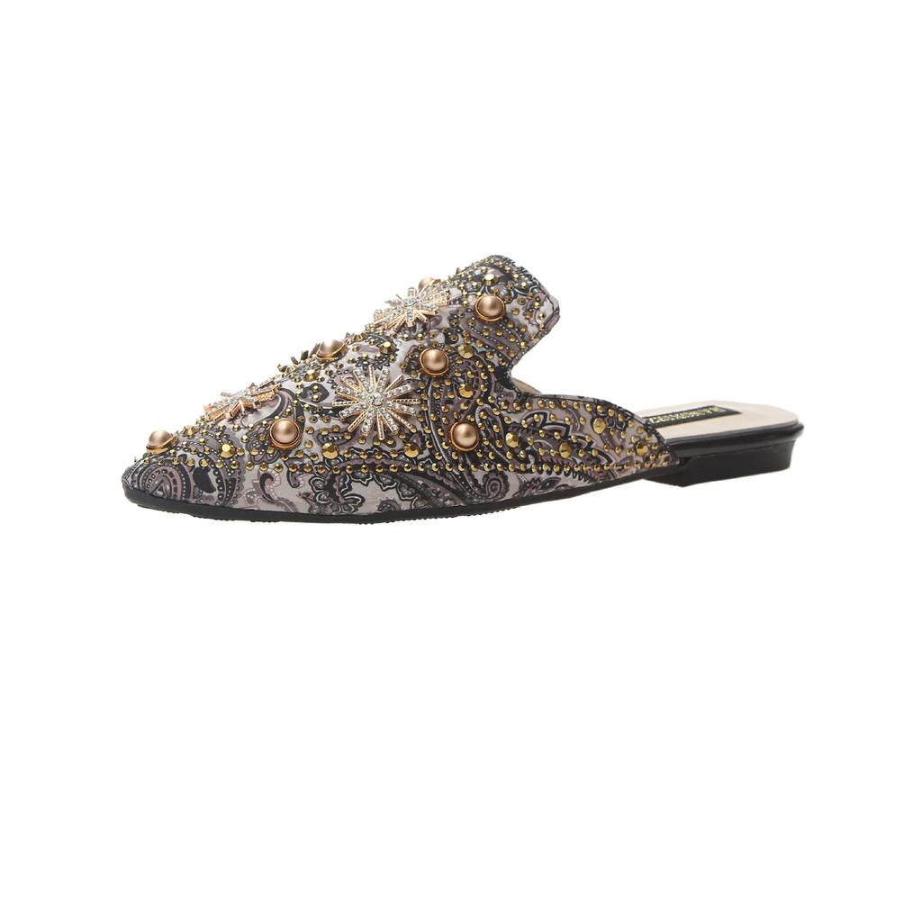 Fashion Comemore Women Slippers Fashion Pointed Rhinestone Rivet Flat Women Shoes Slip-On Mules Loafer Sandals Slides Ladies Shoes