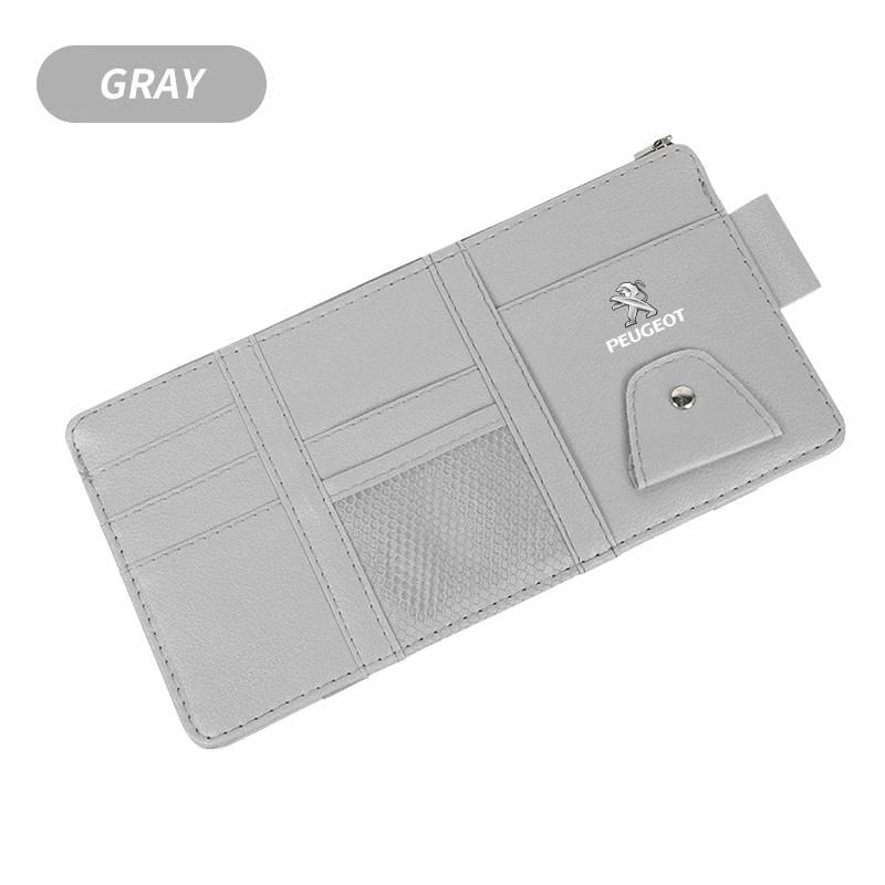 New Car Leather Sun Visor Storage Clip Light Shield Storage Bag For Peugeot 206 208 306 307 308 407 408 508 2008 3008 Accessorie