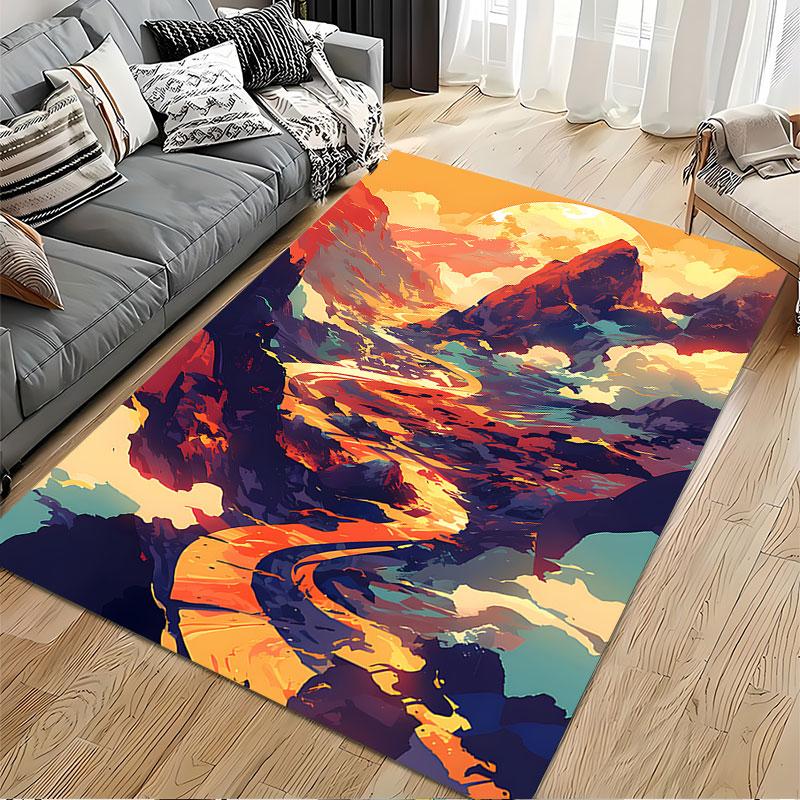 Mountain Sunset Landscape Carpet Suitable As a Non-slip Mat for the Living Room or Bedroom Sofa
