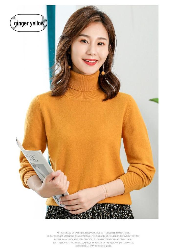 Women's 100% Pure Wool High-Neck Cashmere Sweater – Stylish Short Knitted Base Layer for Autumn/Winter