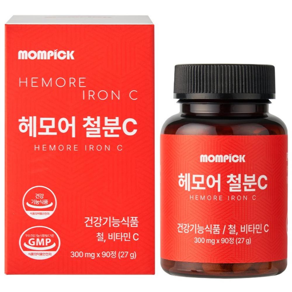 Mompick Iron Supplement for Women, Pregnant Women, and Men (Iron Nutritional Supplement) 1 Box (90 Tablets)