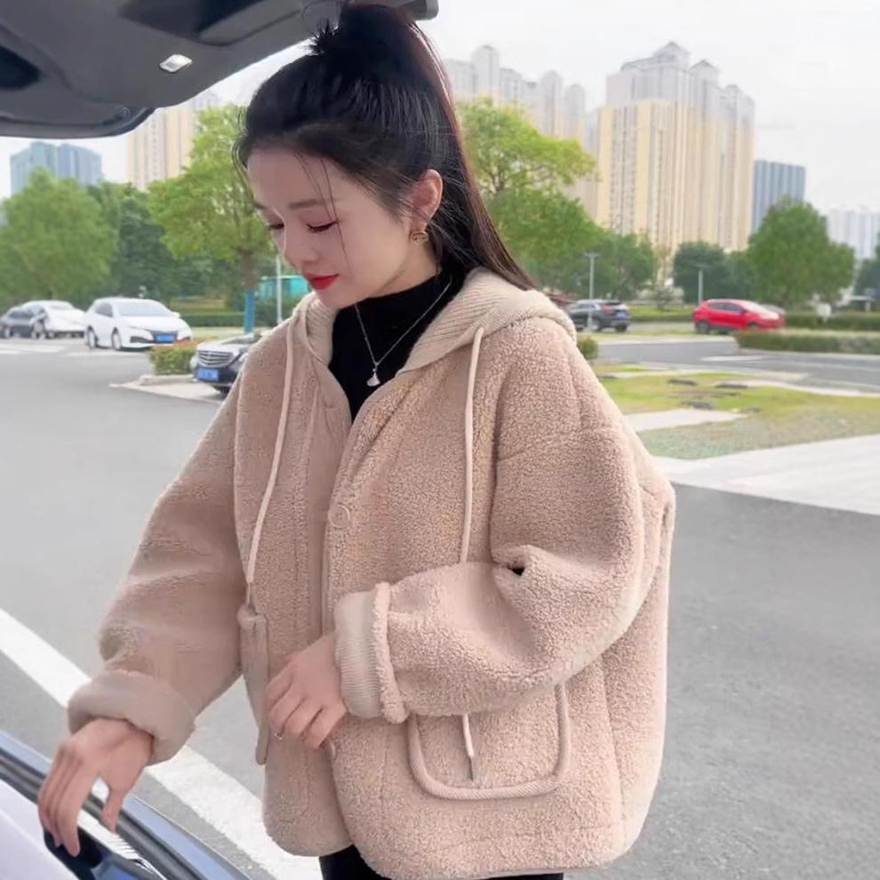 Women's Hooded Lamb Wool Coat 2024 - Casual Loose Fleece for Autumn and Winter