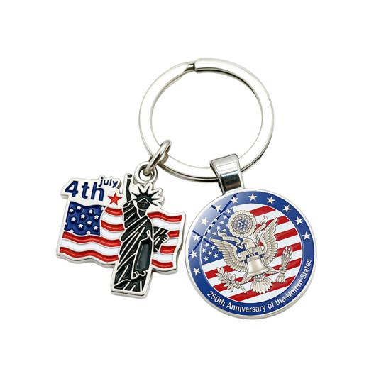 Pendentif Porte-clés, Porte-clés Double Pendentif Combiné, Porte-clés pour le 250e Anniversaire de la Fondation des États-Unis avec Anneau Métallique Épaissi