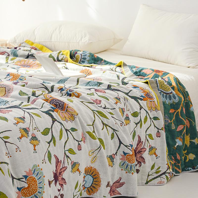 Four-layer Gauze Towel Quilt, 100% Cotton, Double-sided Blanket, Rustic Style