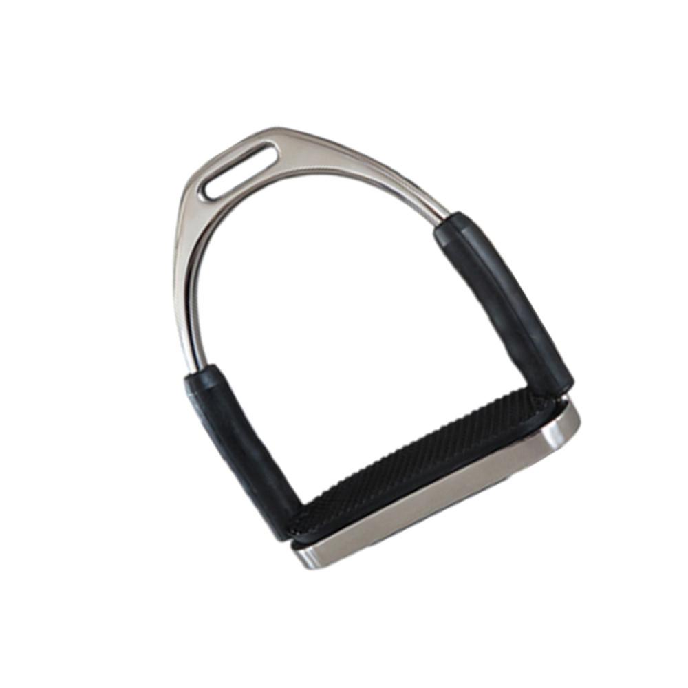 Horse Riding Safety Flexible Stirrups Polish Stainless Steel W/ Black Rubber Pad