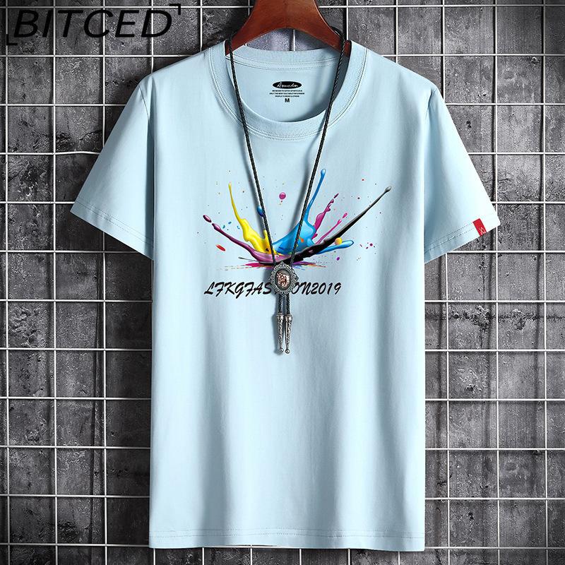 BITCED Cotton Short Sleeve T-shirt Men's Fashion Loose Half Sleeve Shirt Printed Compassionate Shirt