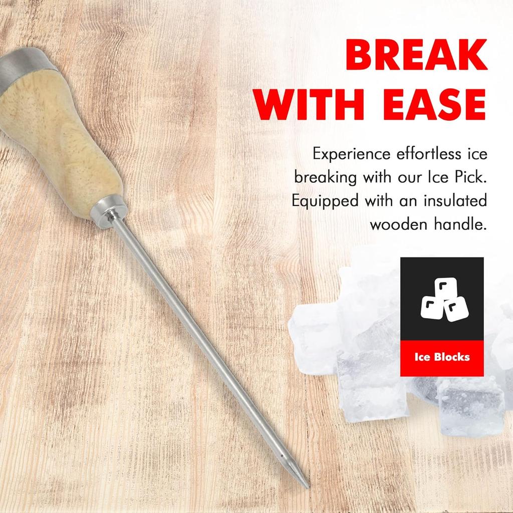 Piolet à glace avec manche en bois, outil brise-glace en acier plaqué, longueur 21,5 cm, lame de 13 cm