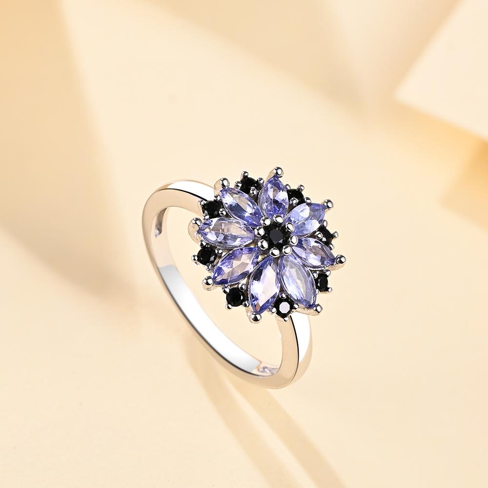 2023 New Natural Blue Tanzanite Flower Design Fine Jewelry Set 925 Sterling Silver Ring Earring for Women Nice Gift