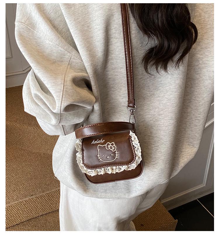 2025 Retro Kitten Girls' Lace Crossbody Bag & Coin Purse: Fashionable Parent-Child Handbag