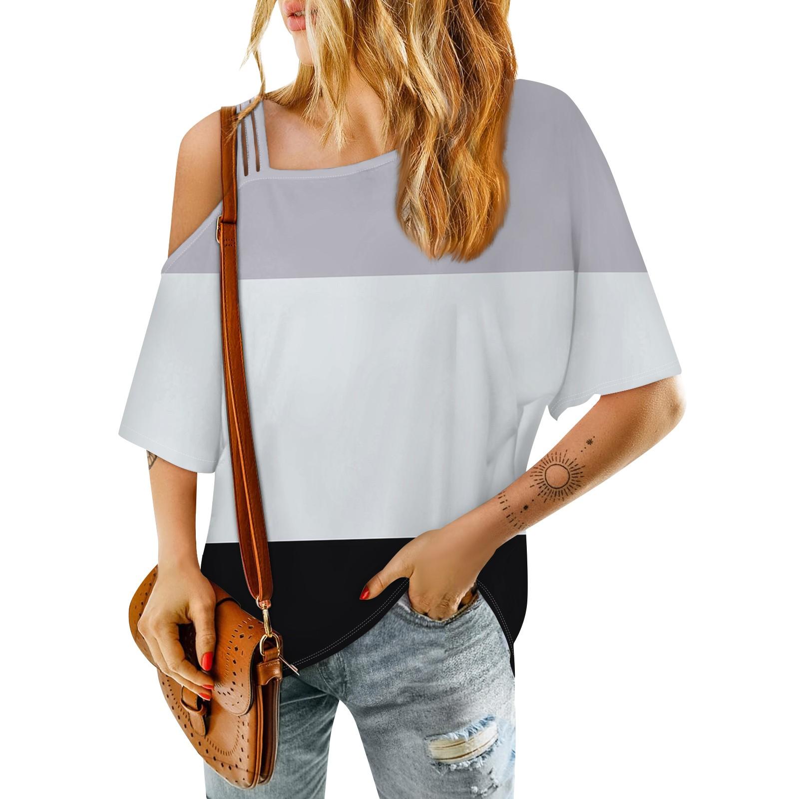 

Женская модная повседневная футболка с цветными блоками на одно плечо, сексуальная повседневная футболка со средним рукавом XL белый