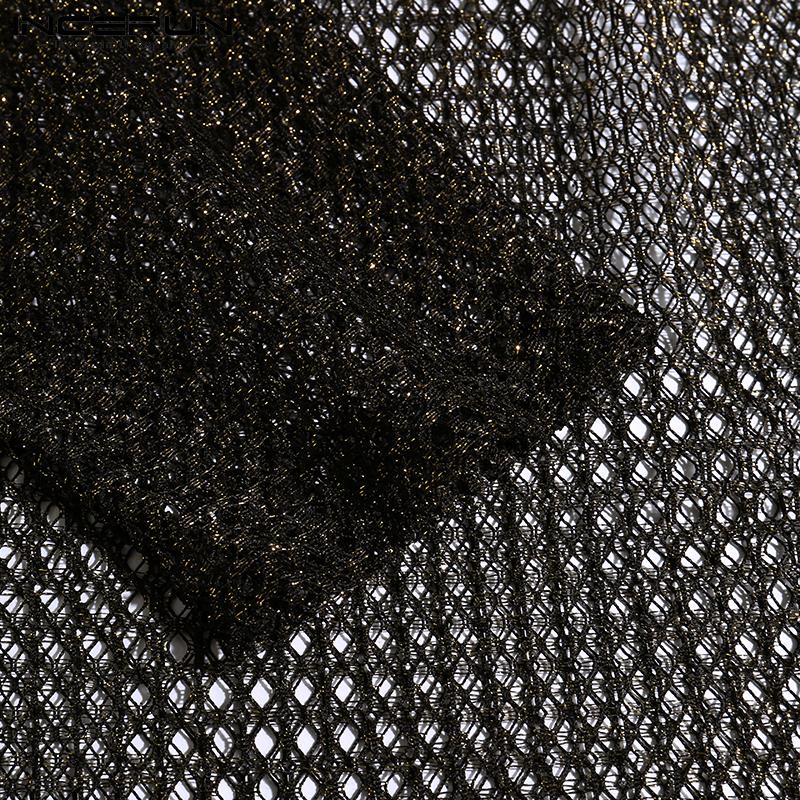 INCERUN Sommer Transparent Sexy Shirts Herrenmode Tragen Oansatz Mesh Tops Lange Ärmeln Party Schlank Aushöhlen Shirts S-5XL