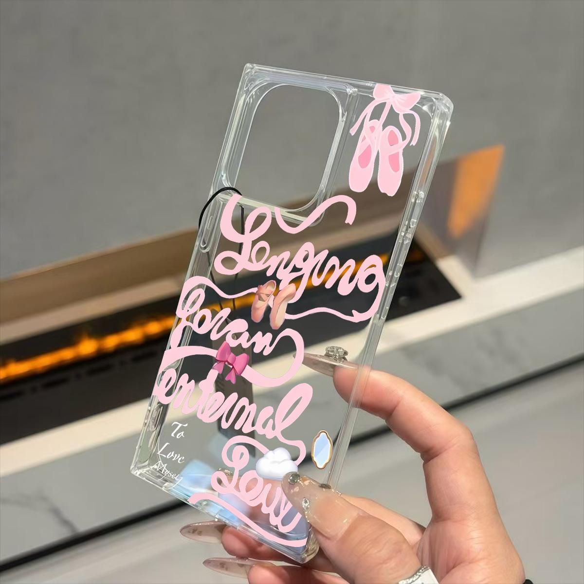 

Transparent Square Back Tube Case Casing Protection For iPhone 14 Pro Max 13 11 12 16 ProMax 15 Plus Anti-Oxygen,Ballet Pattern iphone 16
