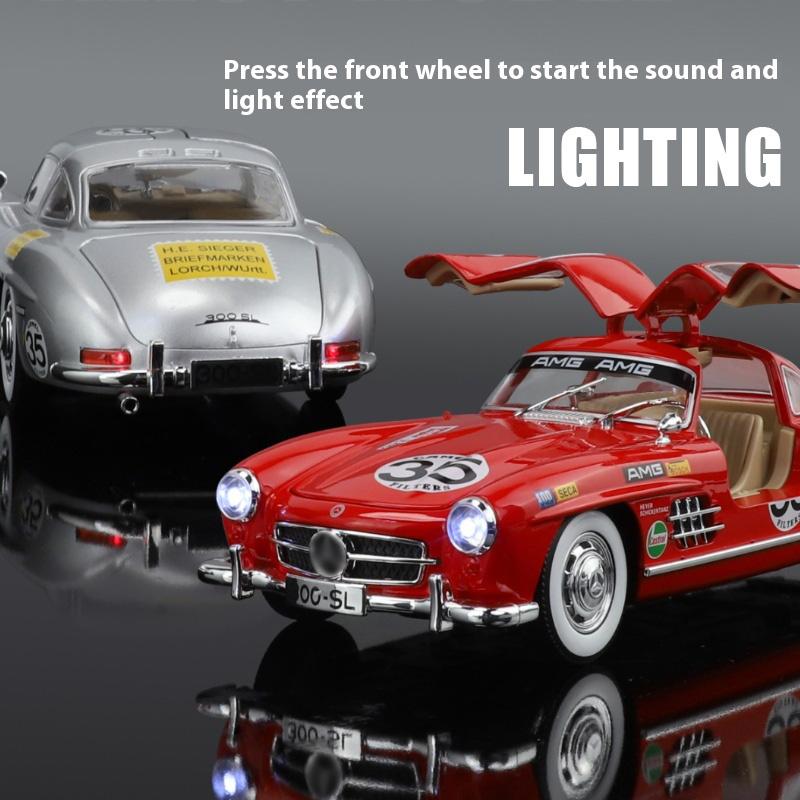 1:24 Modellini in Lega Laccata 300SL Retrò, Suoni e Luci Simulate, Raffinati Ornamenti da Scrivania, Regali di Natale