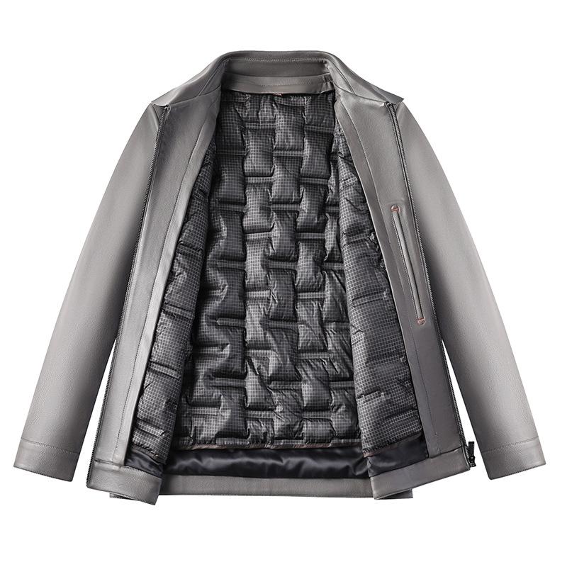 Leather Down Jacket Men's Removable Goose Down Liner Short Leather Jacket Middle-aged Dad's Wear Thickened Warm Leather Jacket