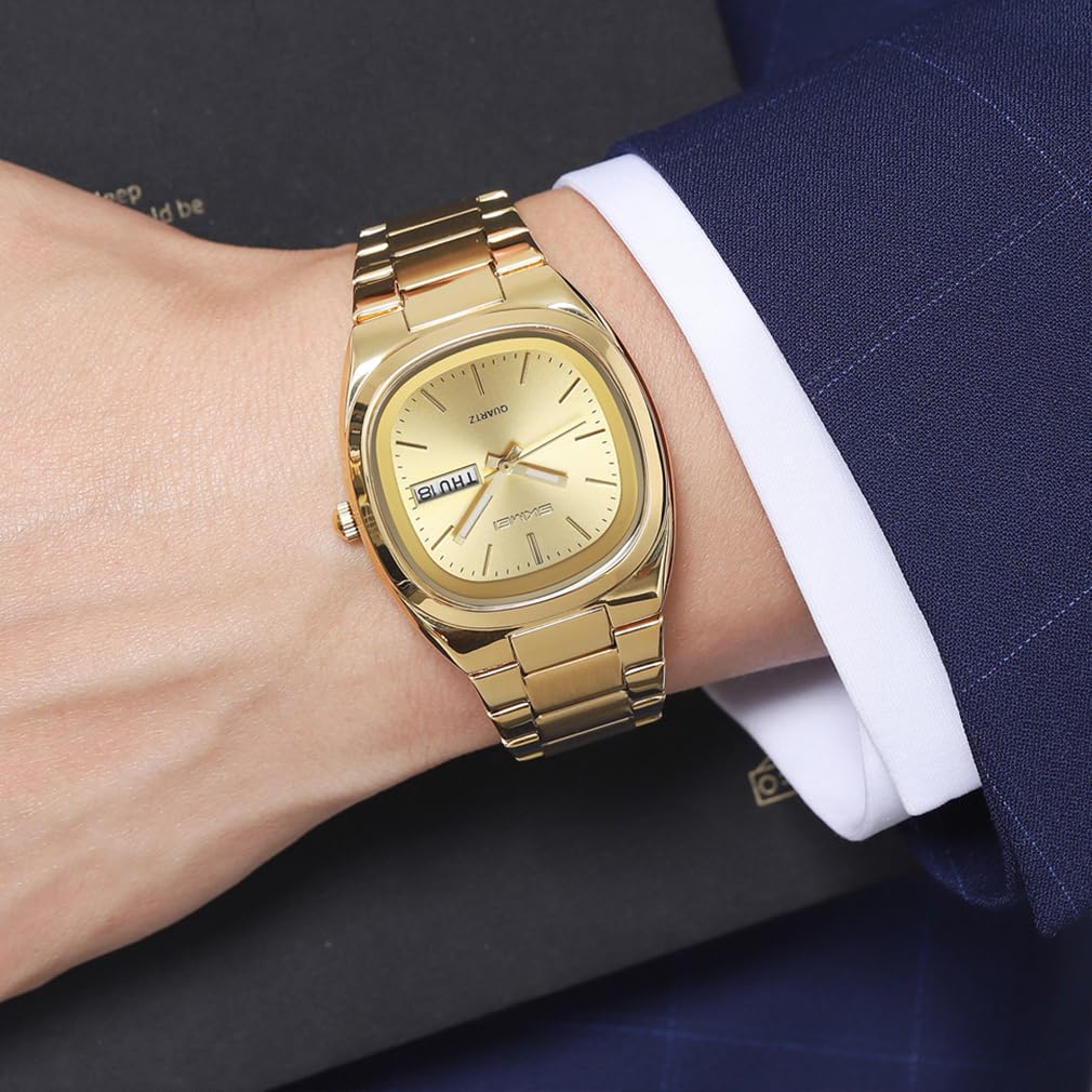 SKMEI Square Women's Watch Simple Lady Quartz Brand Fashion Waterproof Business Stainless Steel Date Day Luxury Gift Gold Woman Watch