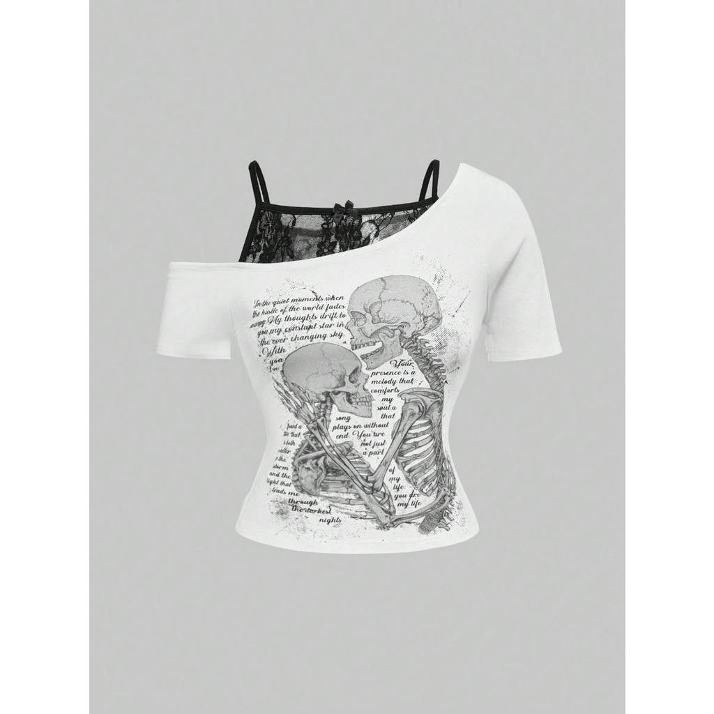 Damen 90er Vintage Punk T-Shirt Streetwear Sexy Kurzarm Gothic Slim Crop Top Hotgirl Lässig Femme Tee Harajuku Y2k
