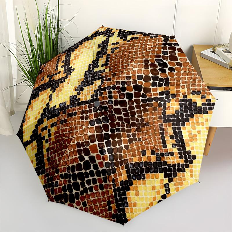 1pc Snake Skin Pattern Automatic Folding Umbrella, Heavy Duty 8 Rib Iron Frame,  Suitable for Travel, Daily Use, Birthday, Decor Gift  91