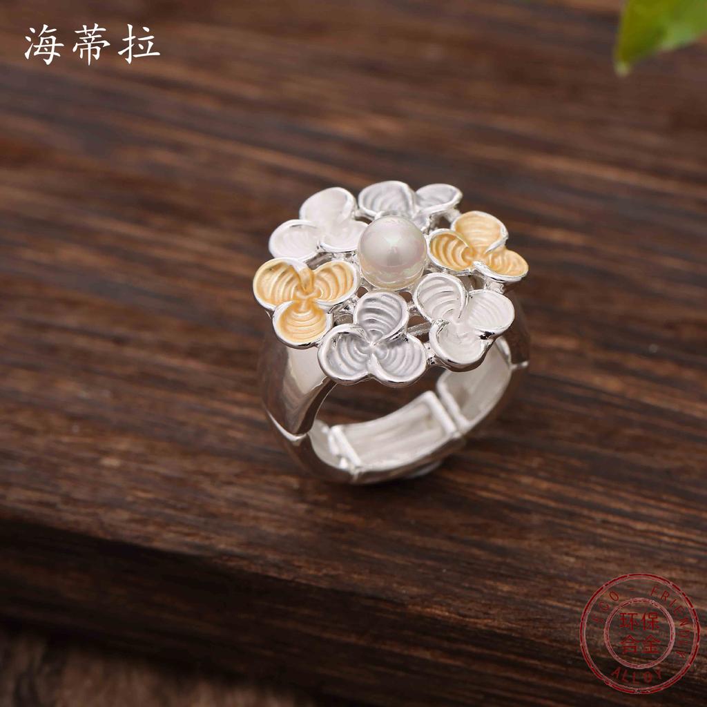 Bague fleur trèfle huile de couleur, bague élastique polyvalente pour femmes fleur colorée