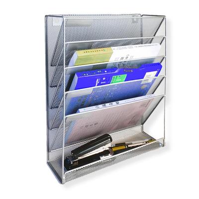 Suporte de Arquivos de Metal Montado na Parede: Organizador Vertical de Documentos A4 de Cinco Camadas e Cesto de Armazenamento de Livros Multicamadas.