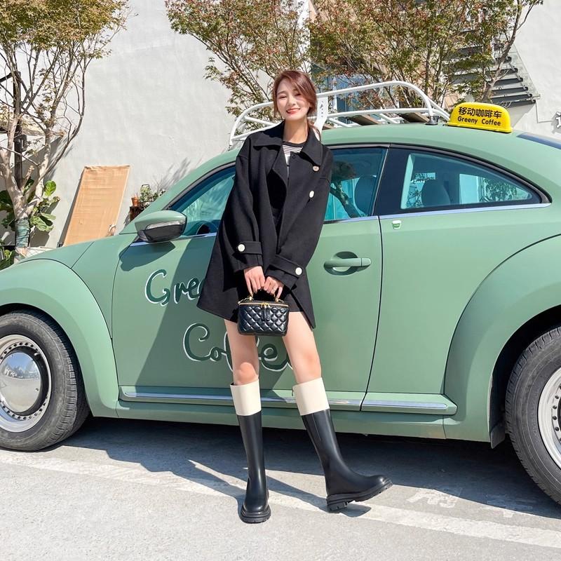 Women's Shoe Splicing Boots, New Xiaoxiangfeng High Boots In Autumn and Winter 2025, Color Matching Thick-soled Rear Zipper Knight Boots