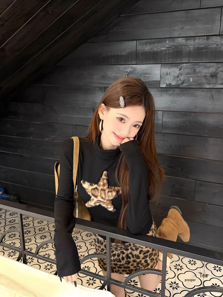 Women's Slim Fit Leopard Print Wool A-line Skirt - New Winter 2025 Style with Elastic Waist