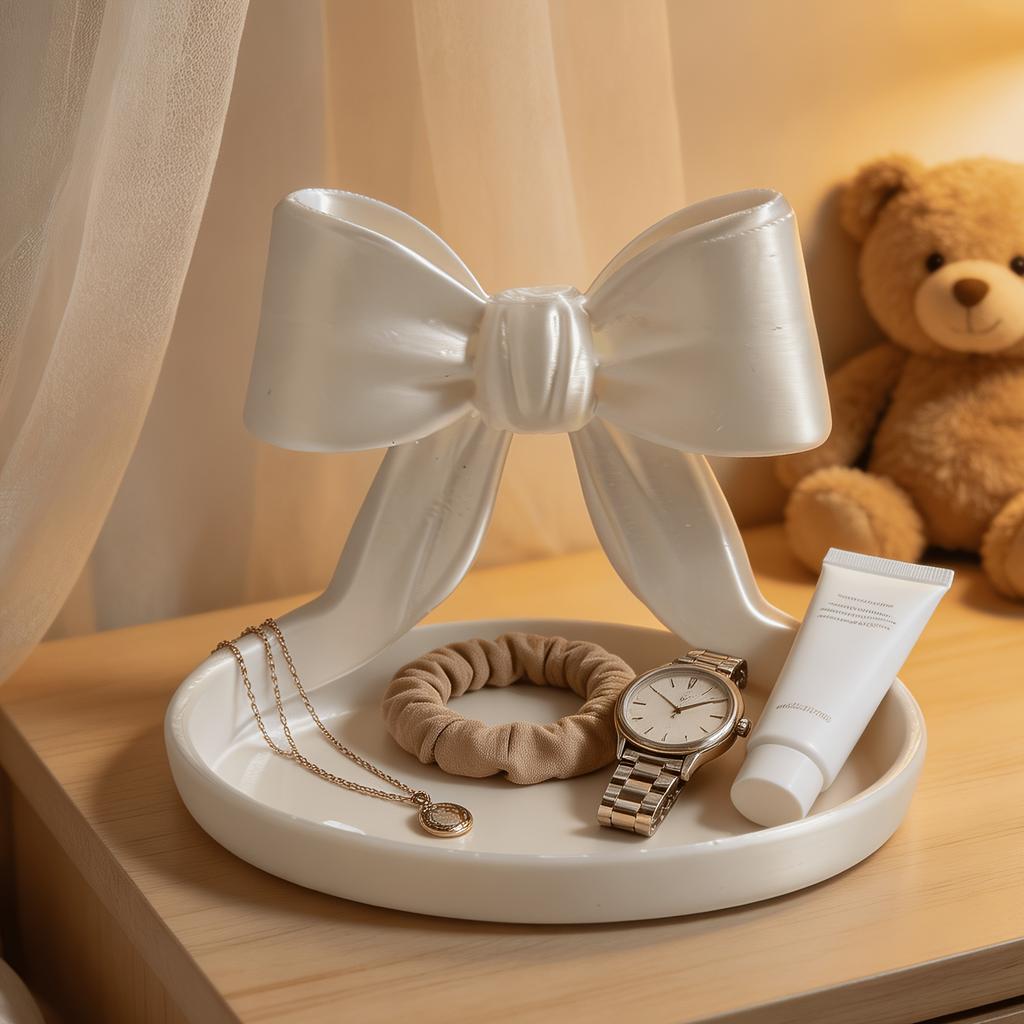 1PC Cream Bow Storage Tray Decoration, Bow Jewelry Storage Tray