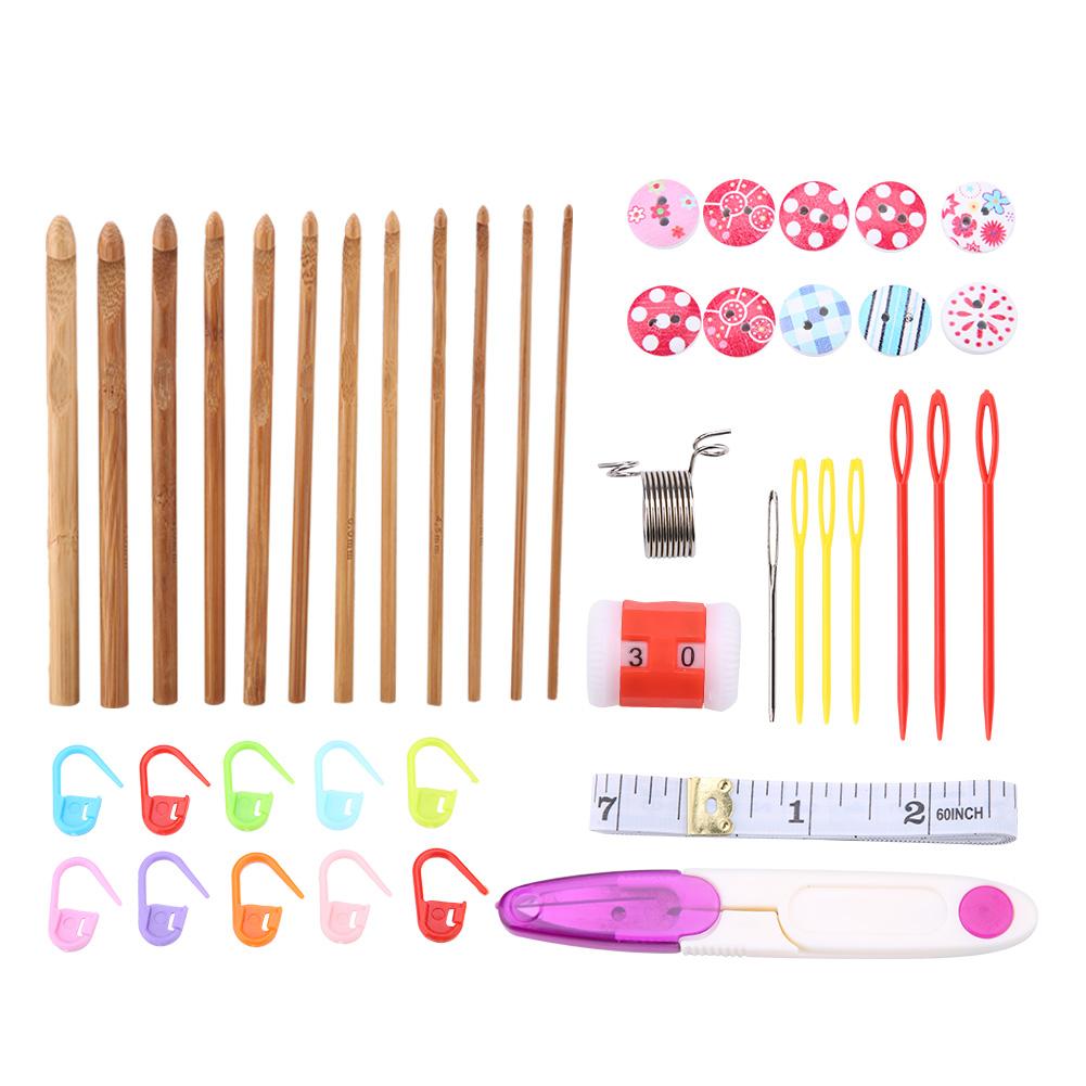 44Pcs Bamboo Circular Crochet Tube Sewing Needle Wood Knitting Tool Set