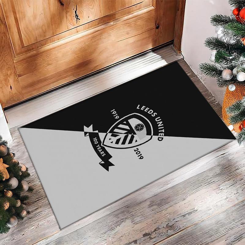 Leeds United Voetbal Print Kristalfluweel Tapijt, Comfortabel Waterabsorberend Antislip Binnen Vloerkleed