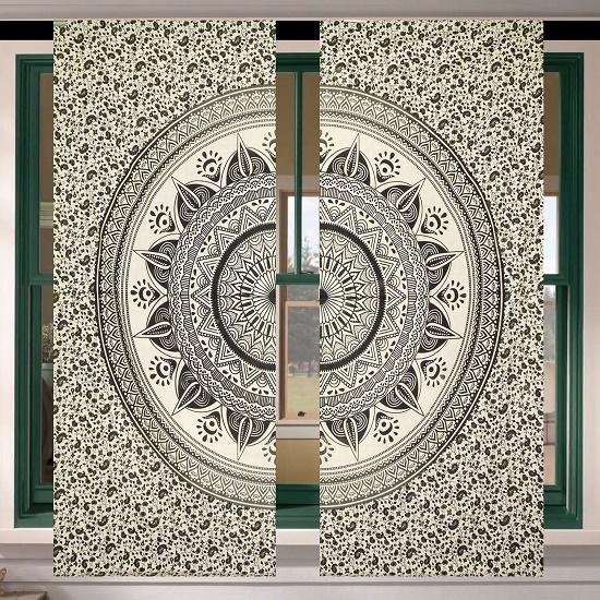 Hippie Baho Style Window Treatment Throw Indian Mandala Curtains Cotton Bohemian Door And Window Curtains, Dorm Room Wall Art Decor Curtains