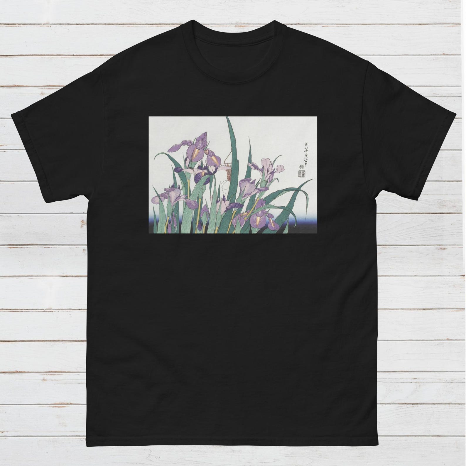 Ukiyo-e Iris Garden T-Shirt | Hokusai Japanese Woodblock Art S