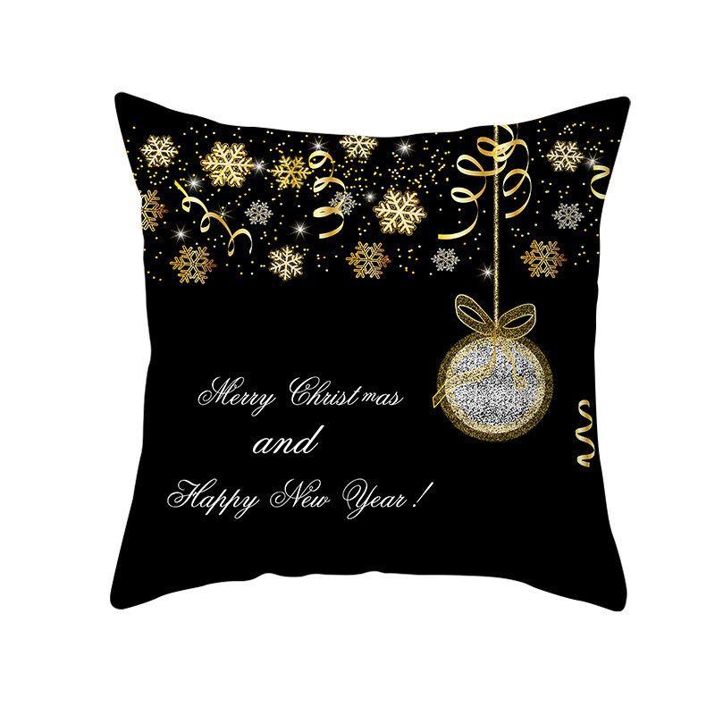 18" Merry Christmas Cushion Cover Home Decor Xmas Throw Pillow Case Gold Black