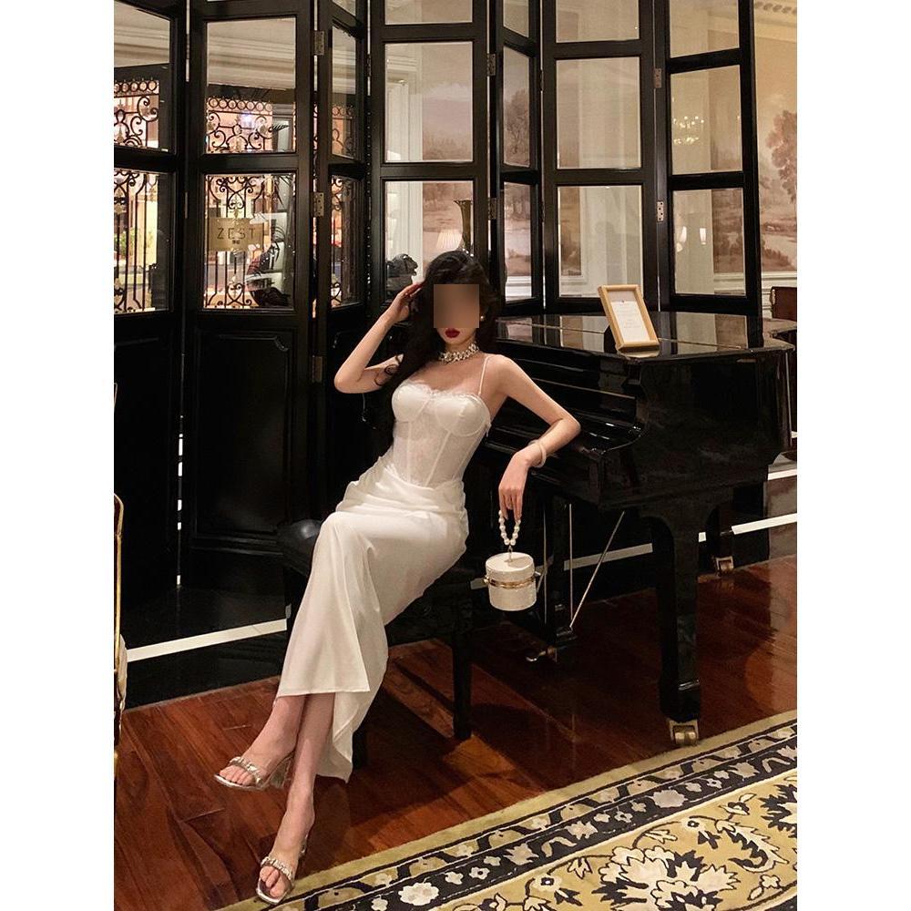 Temperament franțuzesc rochie de bretele high-end, vânt de o mie de aur dantelă îmbinare talie subțire rochie de banchet