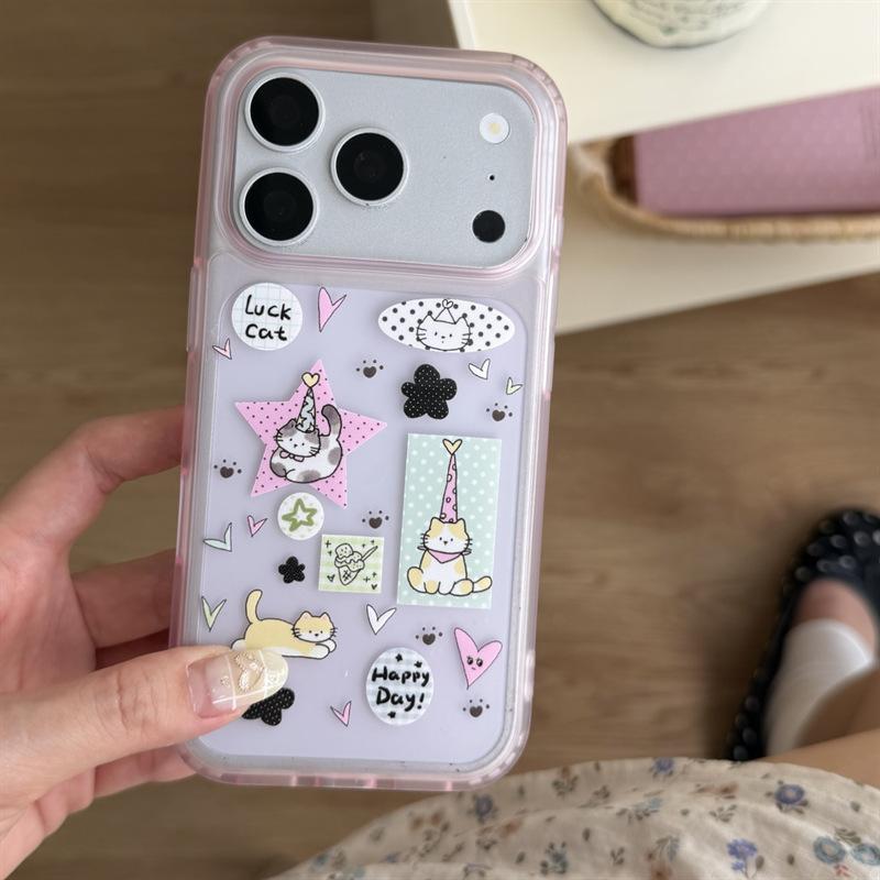 Through powder cute cat hand account sticker for iphone11Promax Apple 11 mobile phone case 11 women 11 double layer