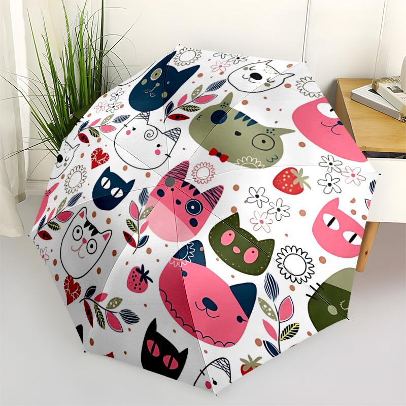 1pc Cat Illustration Automatic Opening/closing Umbrella with Auto Open/Close, Windproof, Foldable Sunshade, Perfect Gift for Friends, Durabl
