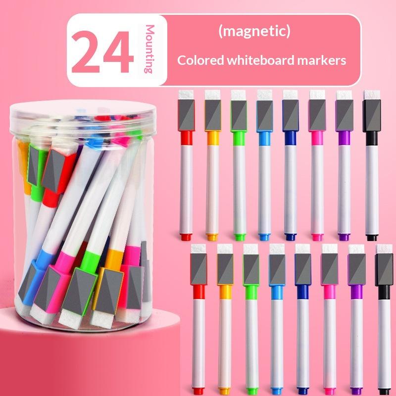 24Pcs Bottled Whiteboard Marker Pen With Brush Erasable Whiteboard Pen Children Erasable Stationery Convenient Storage