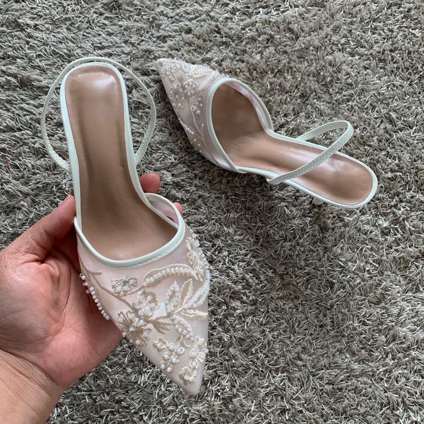 Sandali Donna con Tacco Alto Sottile Ricamati a Rete Estate Sexy Slingback Punta Acuta Scarpe Eleganti Donna Sandalias De Mujer