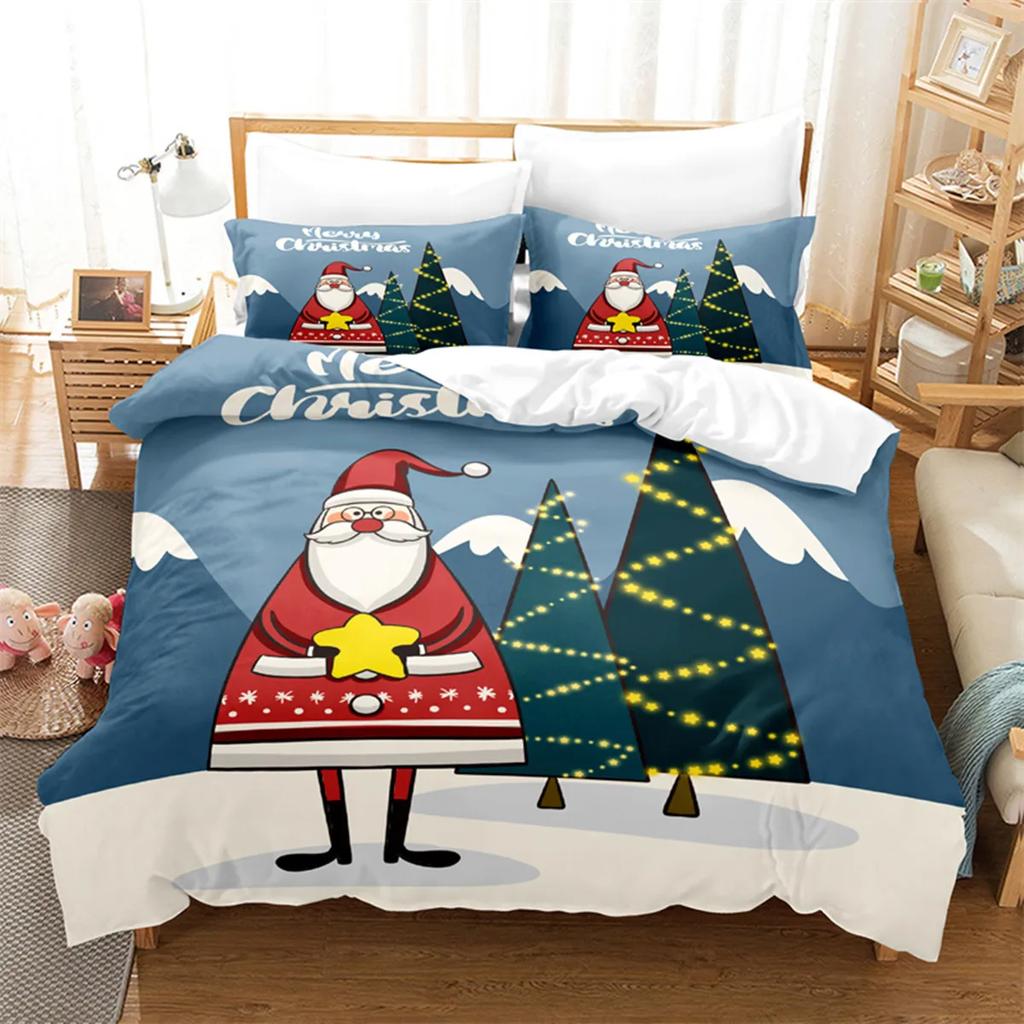 Cartoon Christmas Santa Claus Send Gifts Duvet Cover Digital Printing Christmas Tree Fashion Duvet Cover For Children Boys Girls