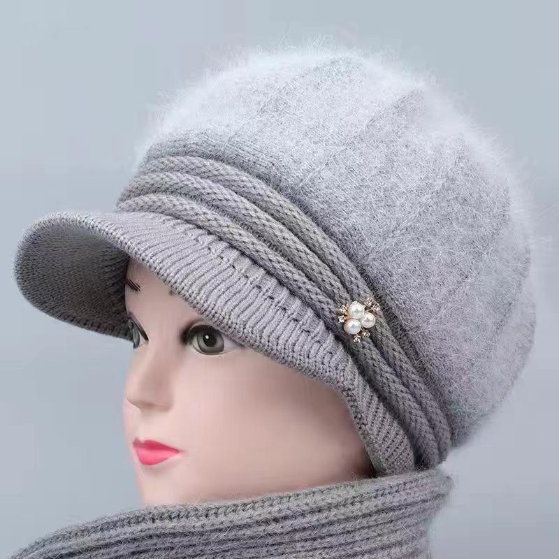 

Зимняя шерстяная шапка-утка для женщин, для пожилых дам, бархатная, теплая, из кроличьего пуха, вязаная шапка [Good Quality] Fleece