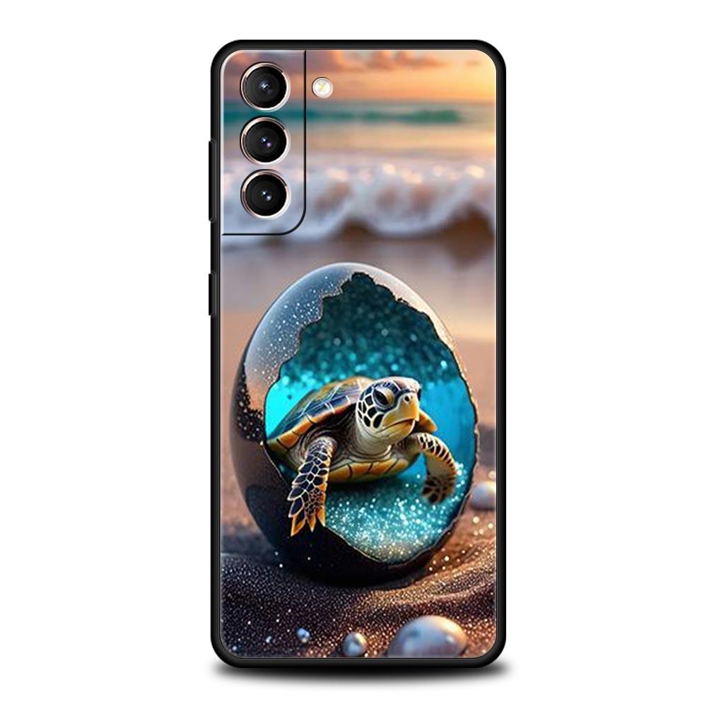 Ocean Animal Cute Dolphin Sea Turtle Phone Case For Samsung Galaxy S26 Ultra S25 Plus S24 FE S23 S22 5G S21 S20 Cover Black Soft