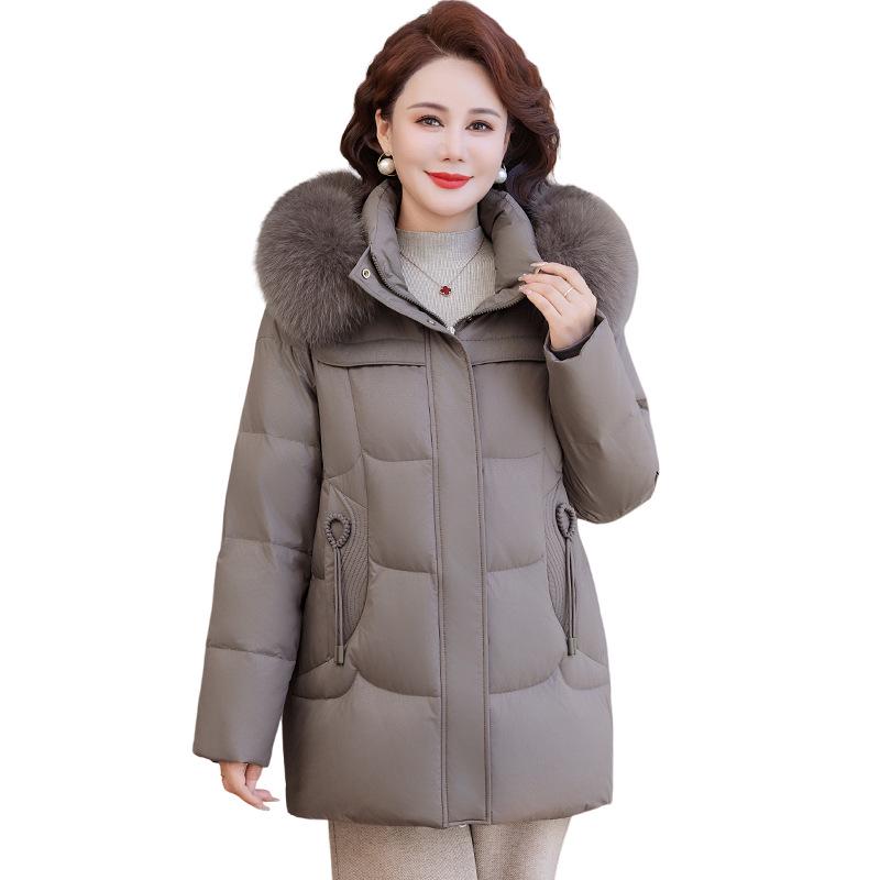 Stylish Duck Down Jacket for Middle-Aged Women: Mid-Length, Plus Size, Autumn & Winter Wear