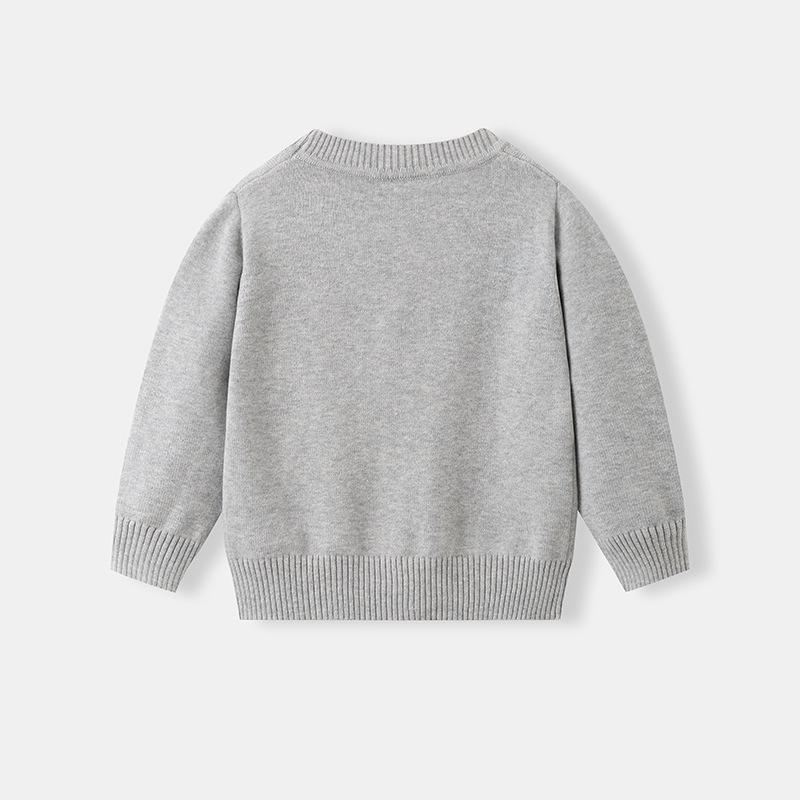 Spring & Autumn Kids' V-neck Knit Cardigan - Boys & Girls School Style Cotton Outerwear