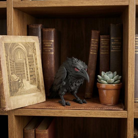 Estatua de Cuervo Falso Figura de Cuervo Impresa en 3D con Ojos Rojos Escultura de Cuervo Gótico Místico Realista para Fiesta de Halloween Decoración del Hogar