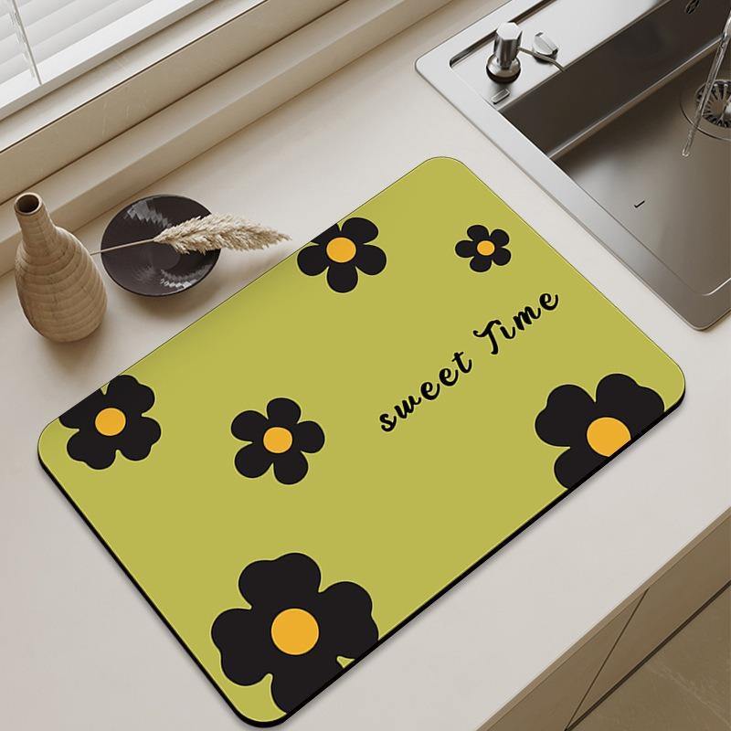 

Быстросохнущий коврик для сушки посуды Цветок Резиновые салфетки для сушки посуды Коврик для кухни Подставка для столовых приборов Суперабсорбирующая салфетка для сушки кофе 20x30cm