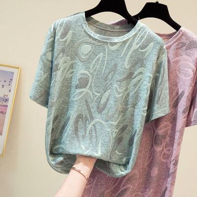 T-shirt Women Versatile Summer Casual Large Size Loose Round Neck Pullover Short-sleeved Tops