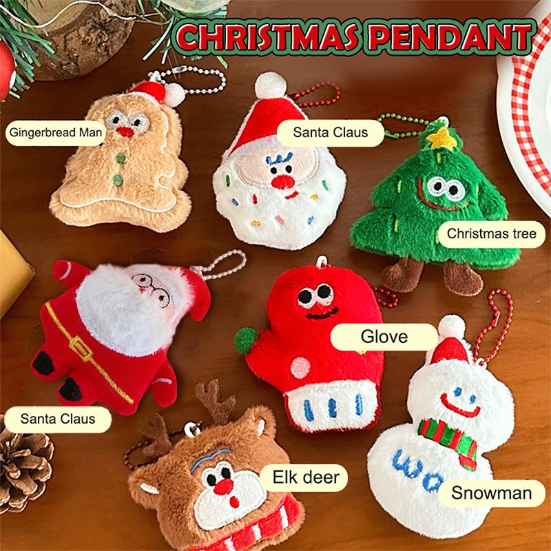 Kawaii Christmas Plush Keychain Christmas Tree Deer Hanging Ornaments Christmas Gift Schoolbag Keychain Bag Pendant Kids Gift