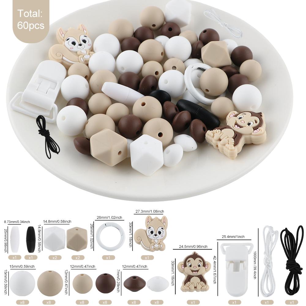 60 Pcs/Bag, Silicone Bead Set For DIY Handmade Creation, Applied To Jewelry, Clothing, Backpacks, Keychains, Etc