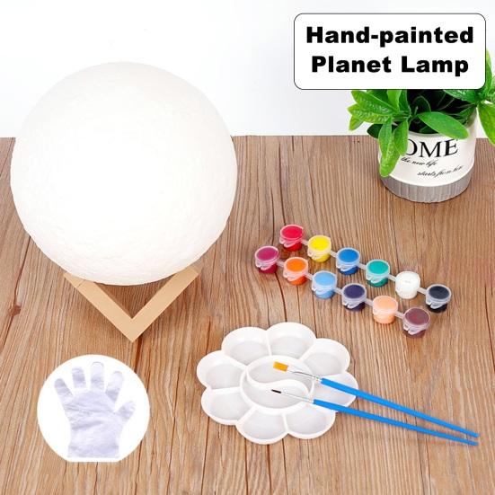 Moon Lamp Painting Kit for Kids 4-12 DIY Night Light Craft Set with 2 Paints Brushes Art Supplies Creative Gift for Birthday Party